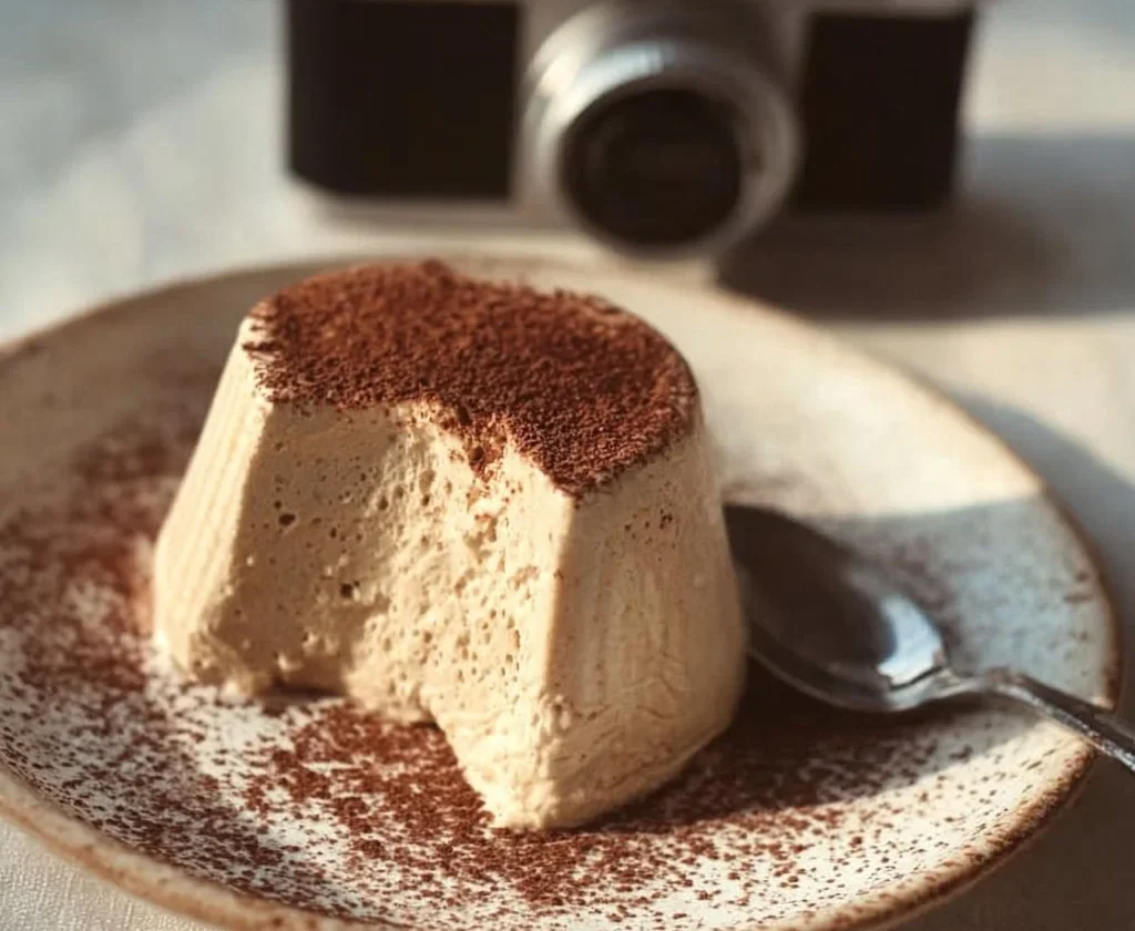 Delizioso semifreddo al caffè facile e vellutato decorato con cacao.