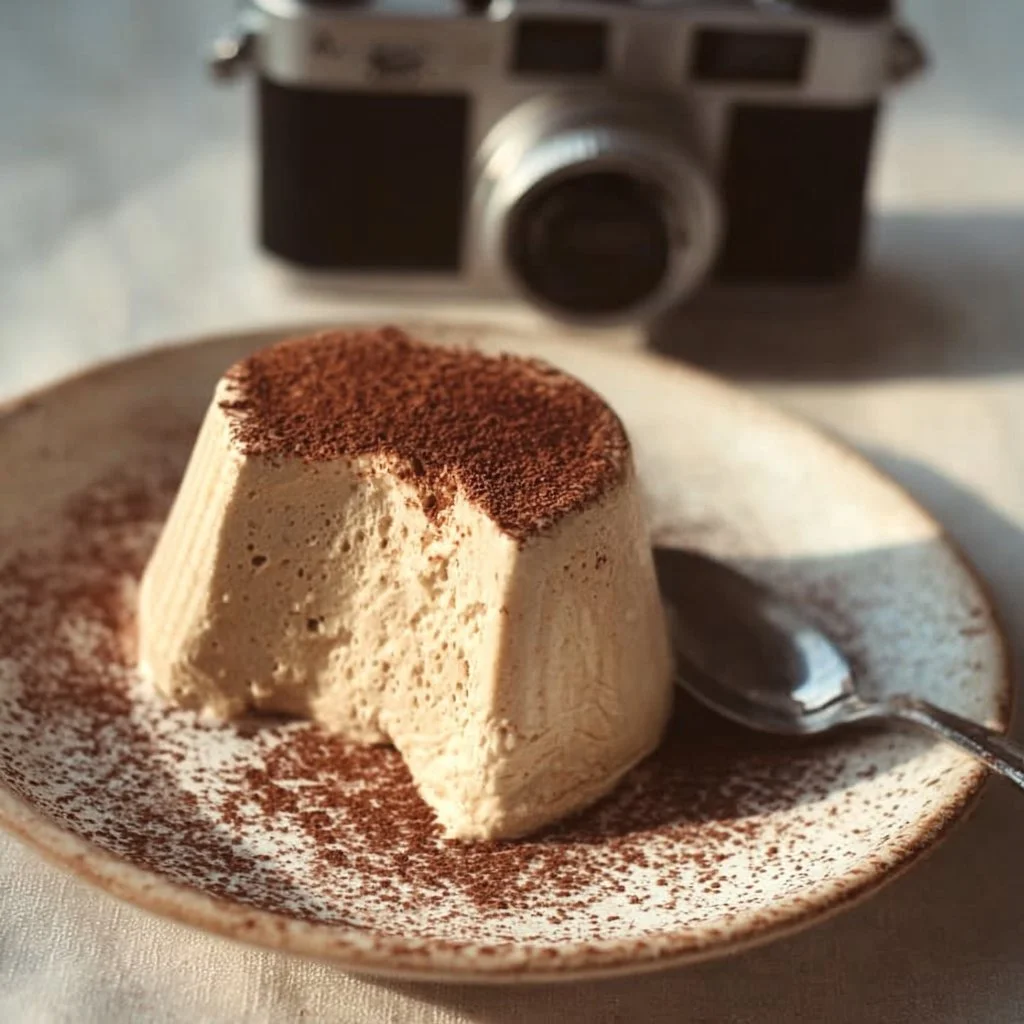 Delizioso semifreddo al caffè facile e vellutato decorato con cacao.