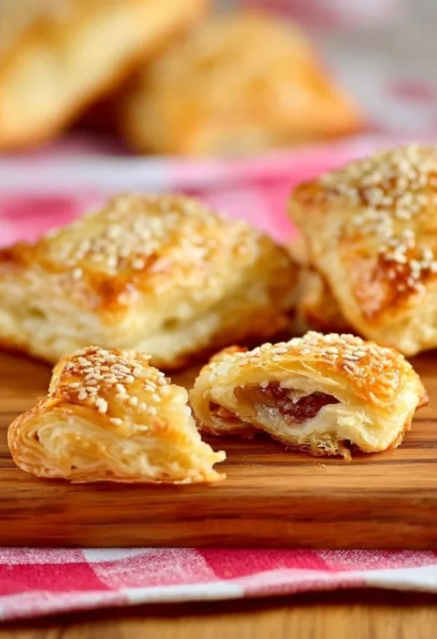 Sfogliatelle salate preparate con pasta sfoglia per antipasti e buffet sano.