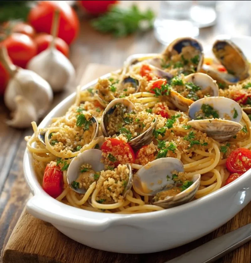 Spaghetti alle vongole con vongole fresche e salsa d'aglio