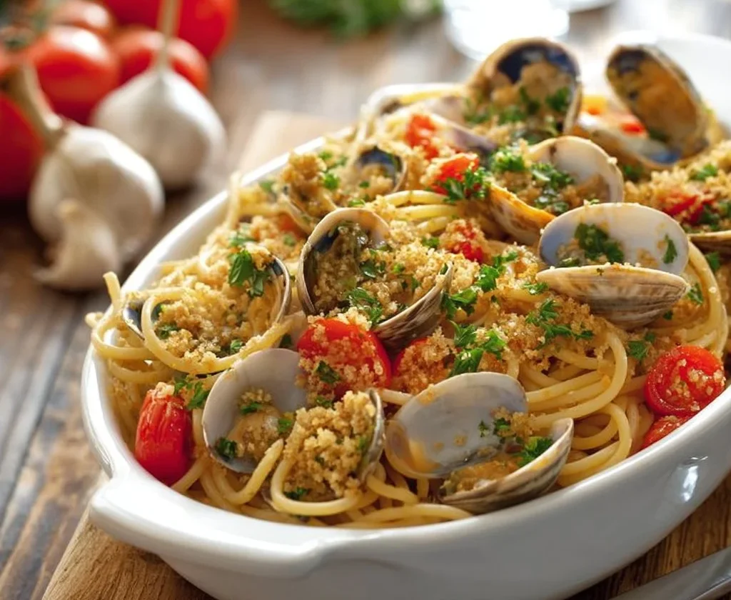 Piatto di Spaghetti alle Vongole con vongole fresche e prezzemolo