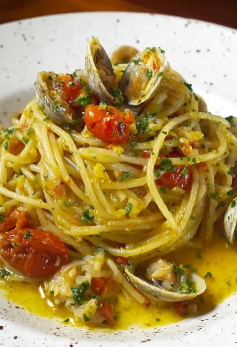 Spaghetti Vongole con cozze fresche e olio d'oliva
