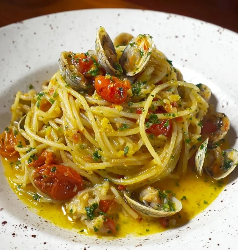 Spaghetti Vongole con cozze fresche e olio d'oliva