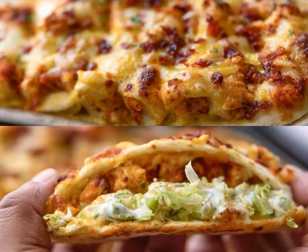 Tacos al Forno con Pollo, Bacon e Salsa Ranch su un piatto colorato