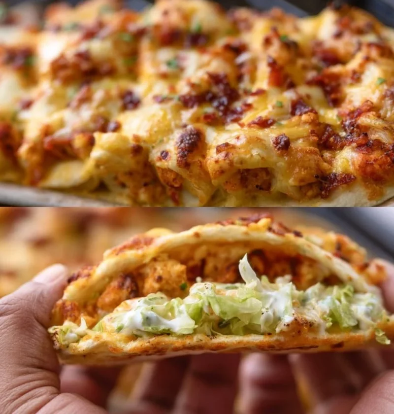 Tacos al Forno con Pollo, Bacon e Salsa Ranch su un piatto colorato