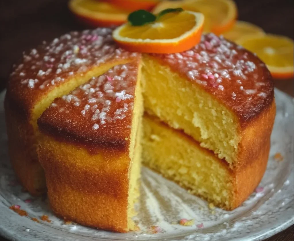 Torta al succo d'arancia soffice e irresistibile servita su un piatto
