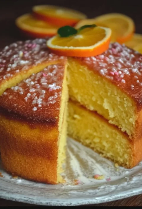 Torta al succo d'arancia soffice e irresistibile servita su un piatto