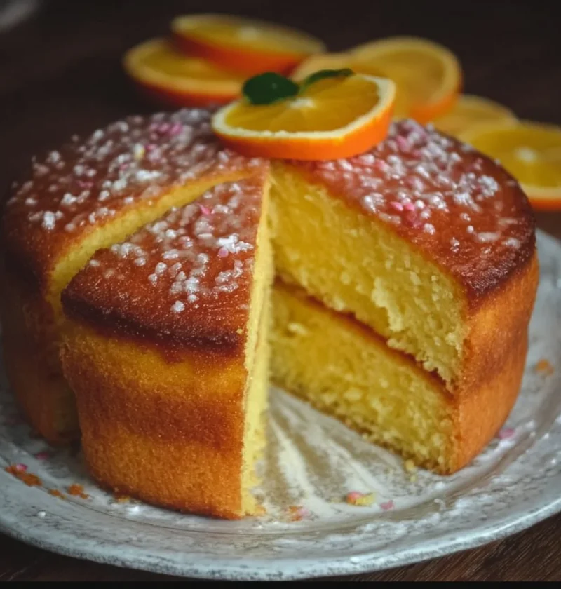 Torta al succo d'arancia soffice e irresistibile servita su un piatto