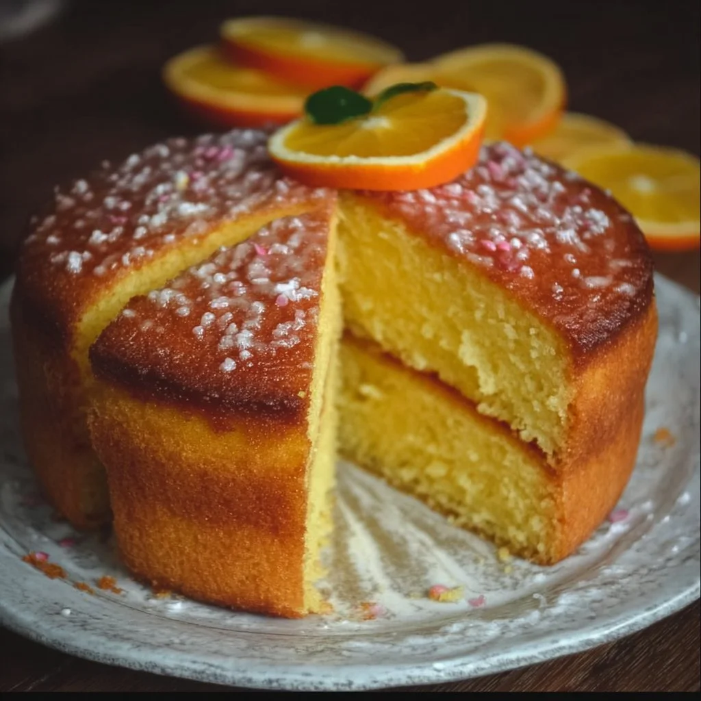 Torta al succo d'arancia soffice e irresistibile servita su un piatto
