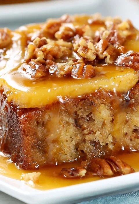 Torta Capovolta alle Banane con caramello in un piatto da dessert