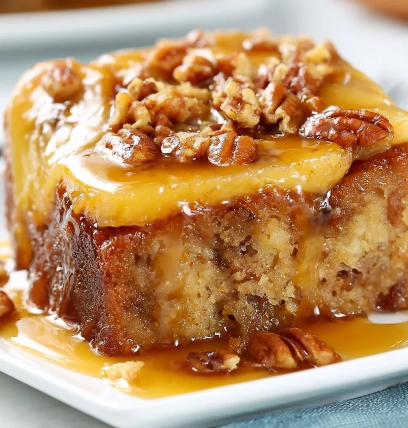 Torta Capovolta alle Banane con caramello in un piatto da dessert