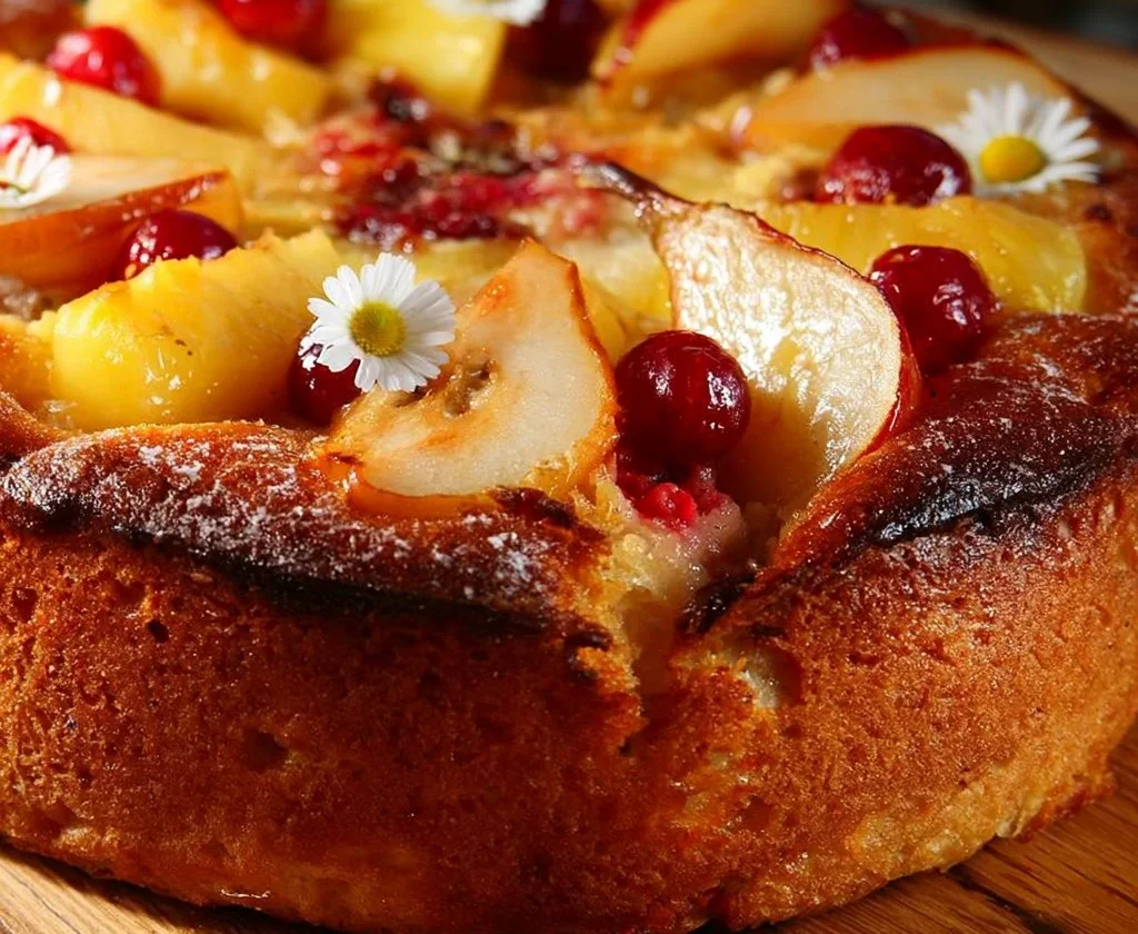 Torta di frutta fresca con vari frutti colorati su un piatto