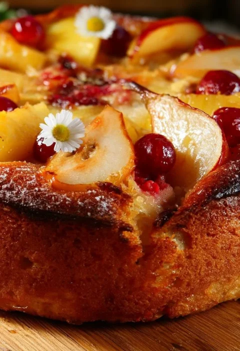 Torta di frutta fresca con vari frutti colorati su un piatto