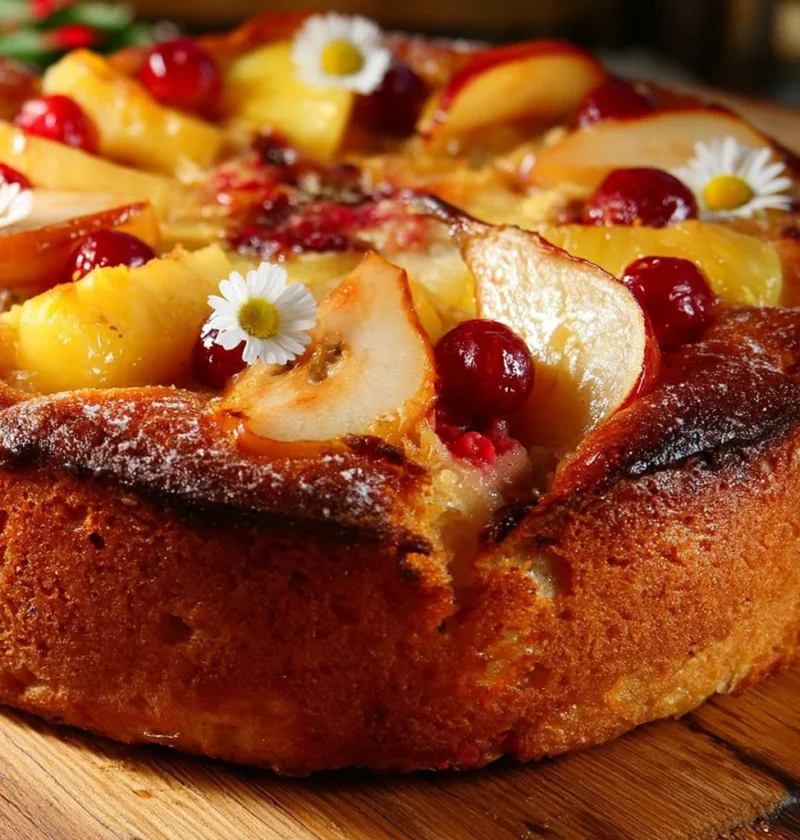 Torta di frutta fresca con vari frutti colorati su un piatto