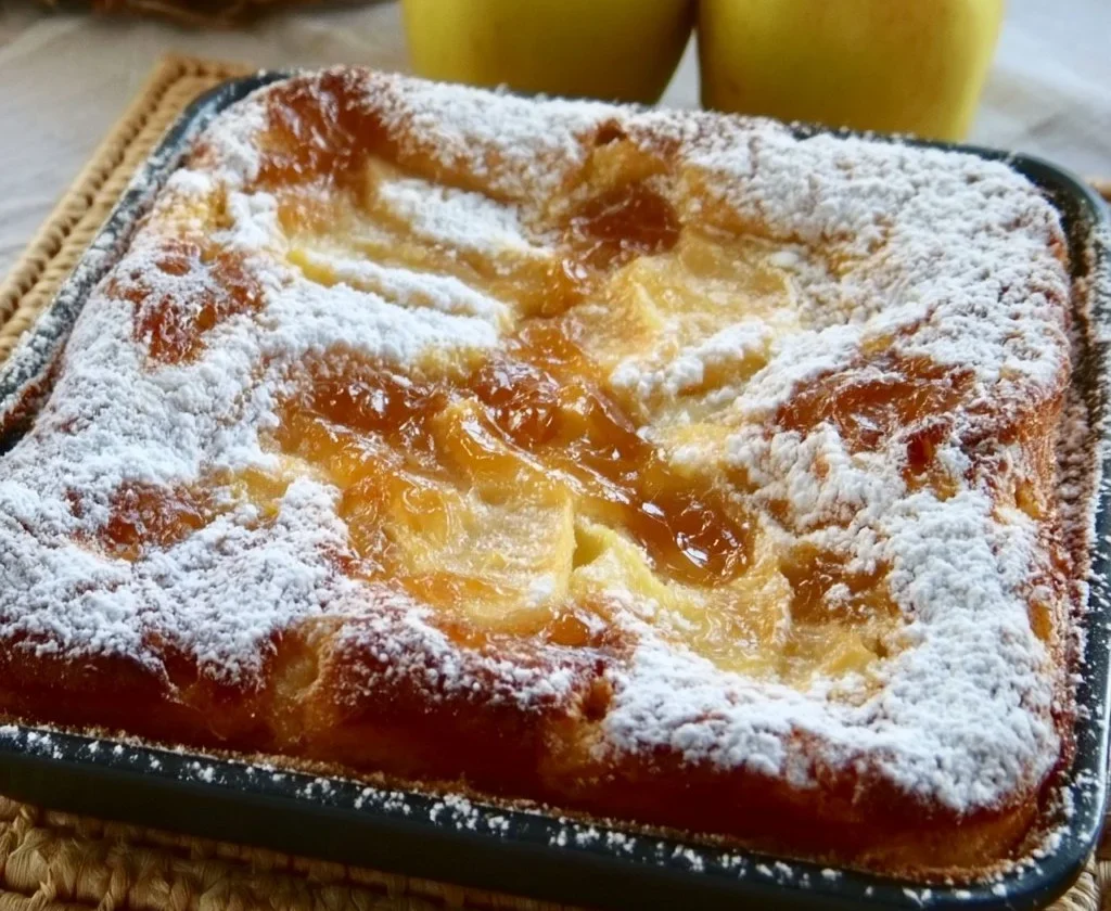 Torta di soli albumi con mele e marmellata su un piatto