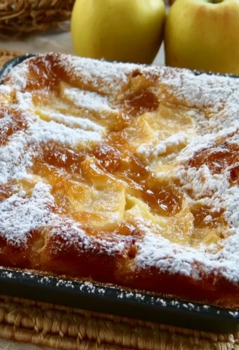 Torta di soli albumi con mele e marmellata su un piatto