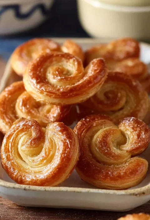 Ventaglietti dolci di sfoglia pronti da servire su un vassoio