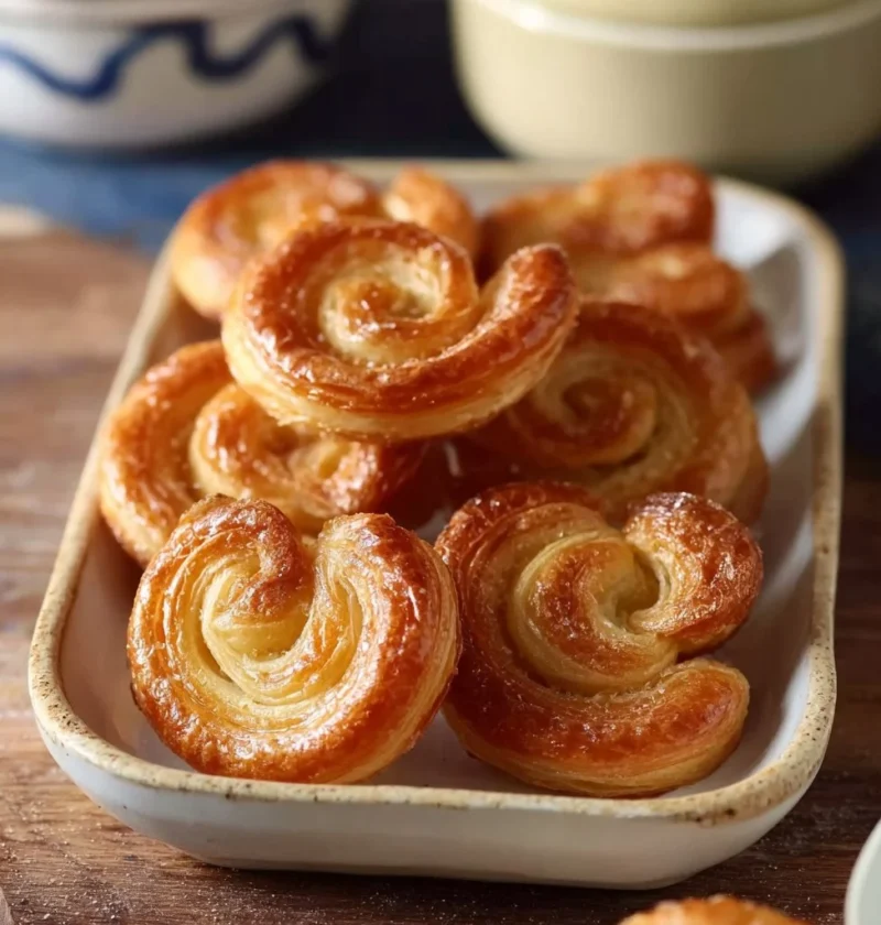 Ventaglietti dolci di sfoglia pronti da servire su un vassoio