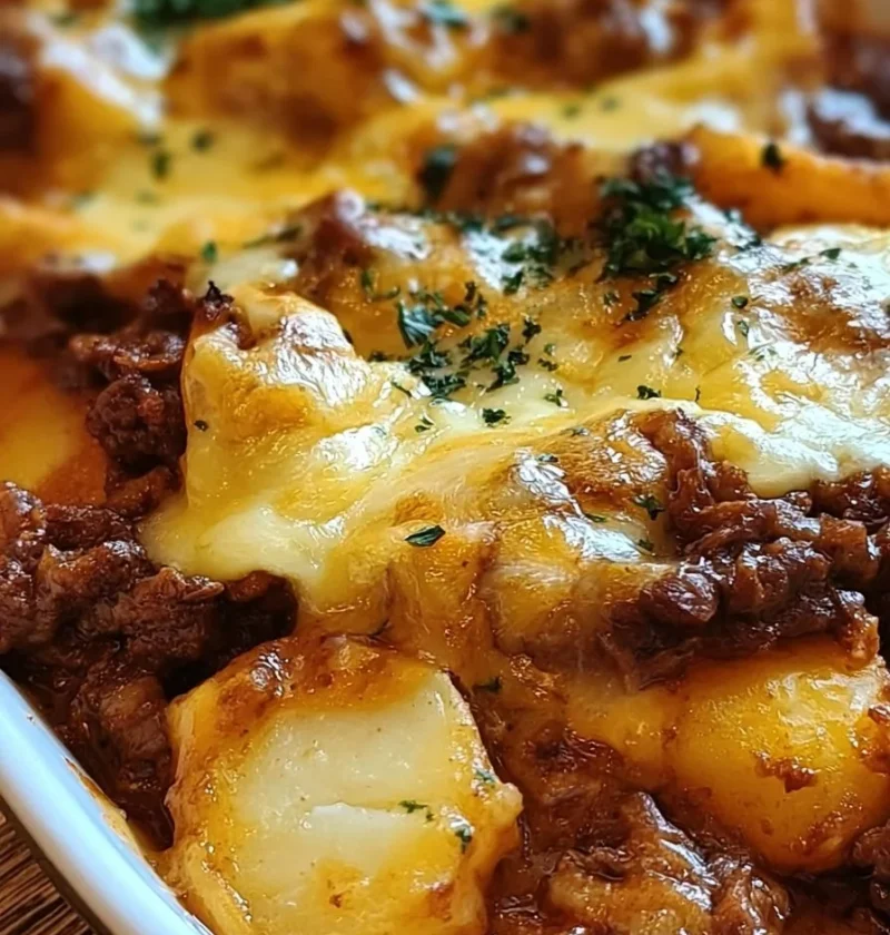 Piatto di Beef e Patate al Forno Carichi pronto da servire.