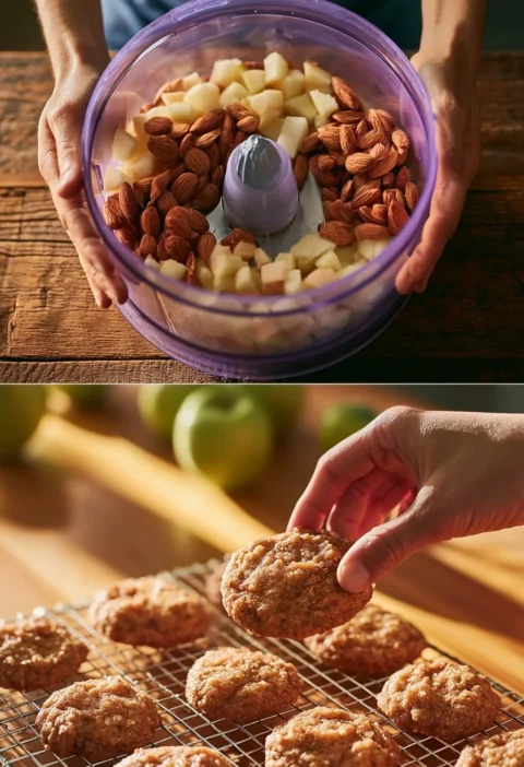 Biscotti con mela e mandorle freschi su un piatto elegante.