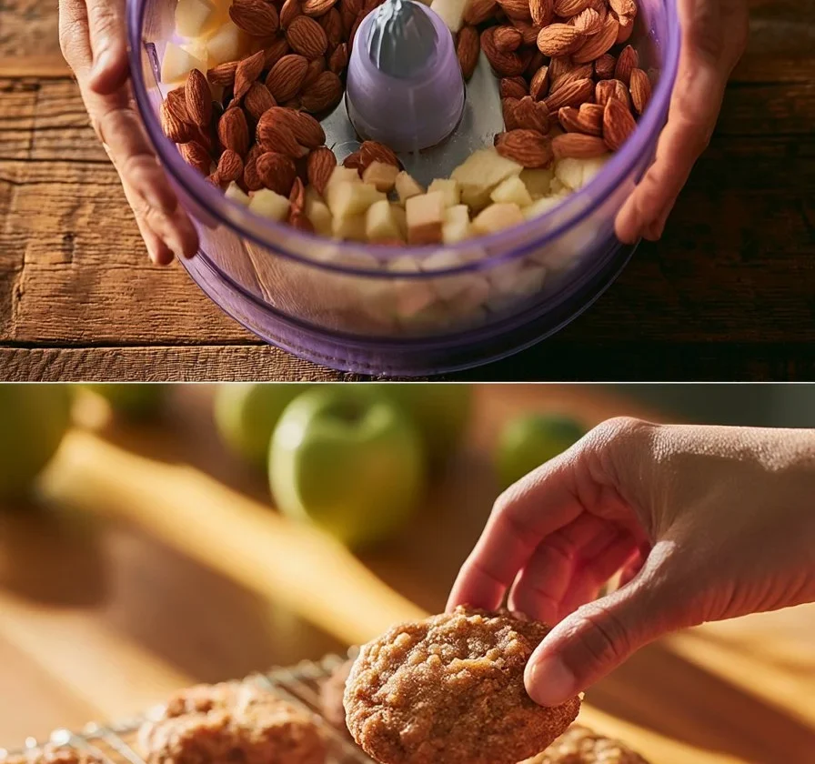 Biscotti con mela e mandorle freschi su un piatto elegante.