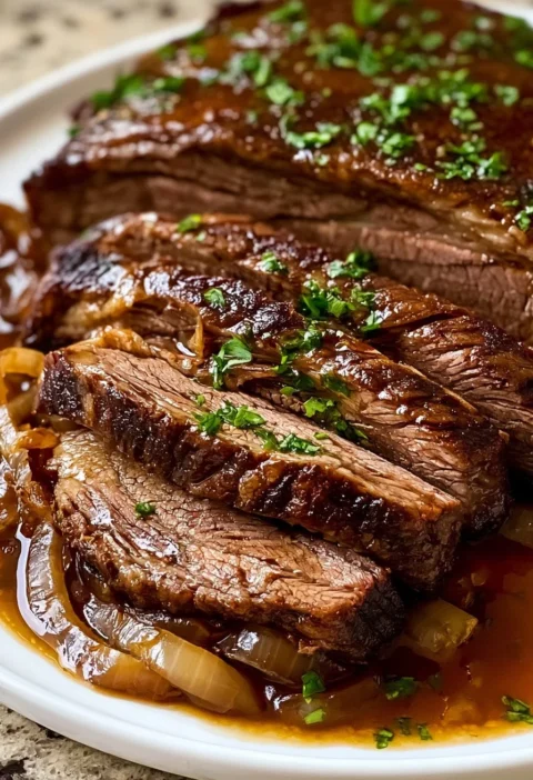 Brisket cucinato in crockpot con contorni gustosi e salsa saporita.
