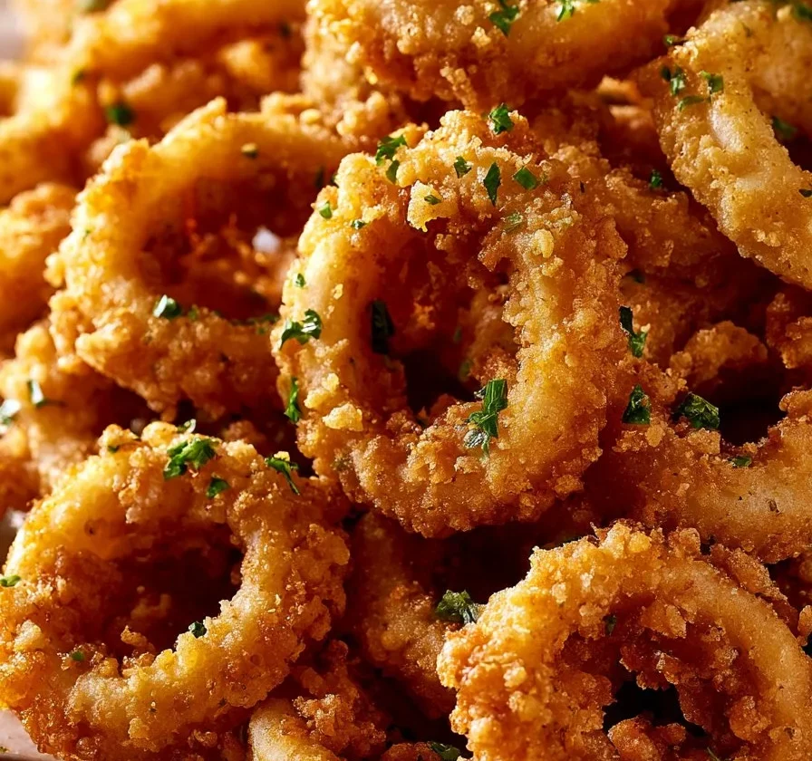 Calamari fritti croccanti serviti con limone e salsa tartara.