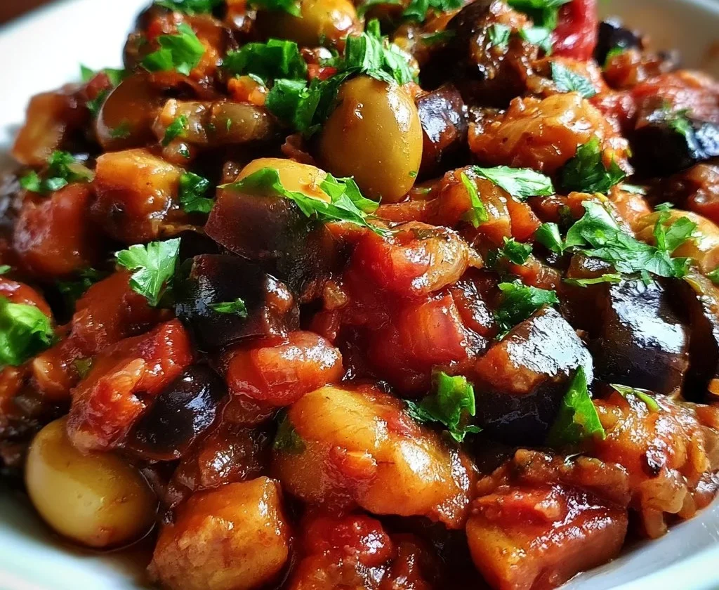 Caponata di Melanzane Siciliana servita su un piatto