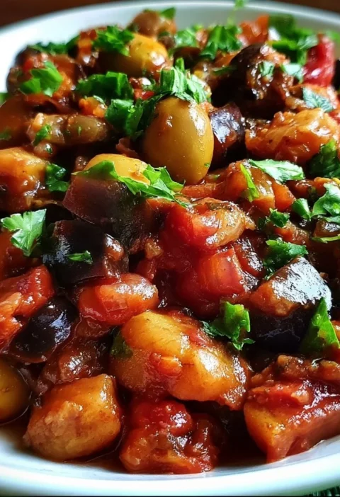 Caponata di Melanzane Siciliana servita su un piatto