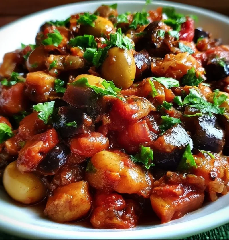 Caponata di Melanzane Siciliana servita su un piatto