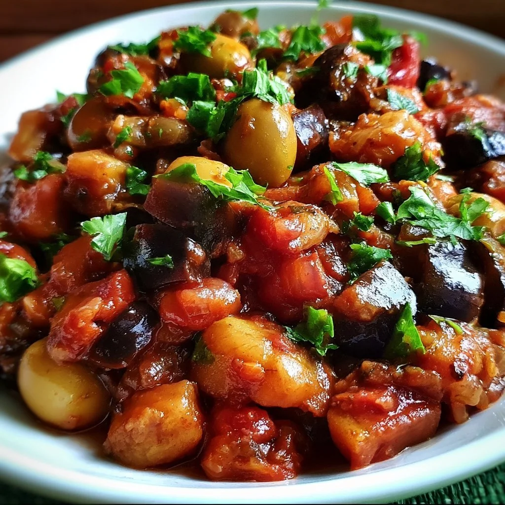 Caponata di Melanzane Siciliana servita su un piatto