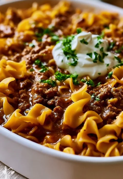 Casseruola di Noodles con Manzo, piatto appetitoso e ricco di sapore