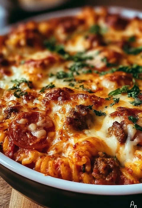 Casseruola di pizza con ingredienti freschi e gustosi