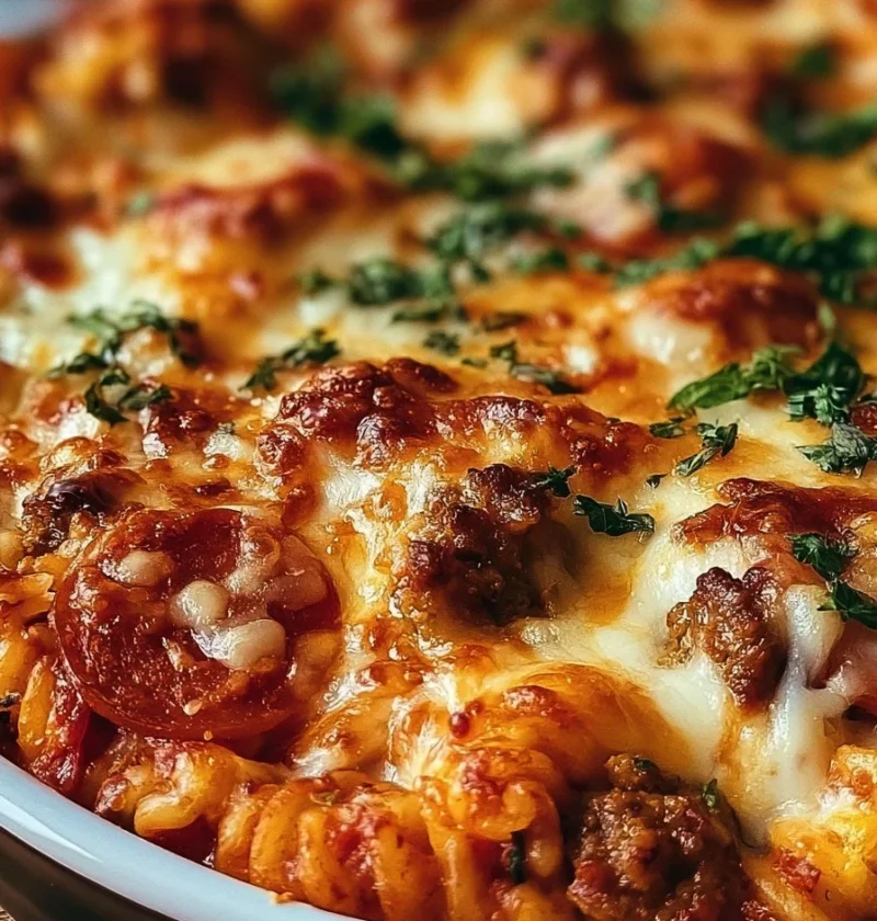 Casseruola di pizza con ingredienti freschi e gustosi