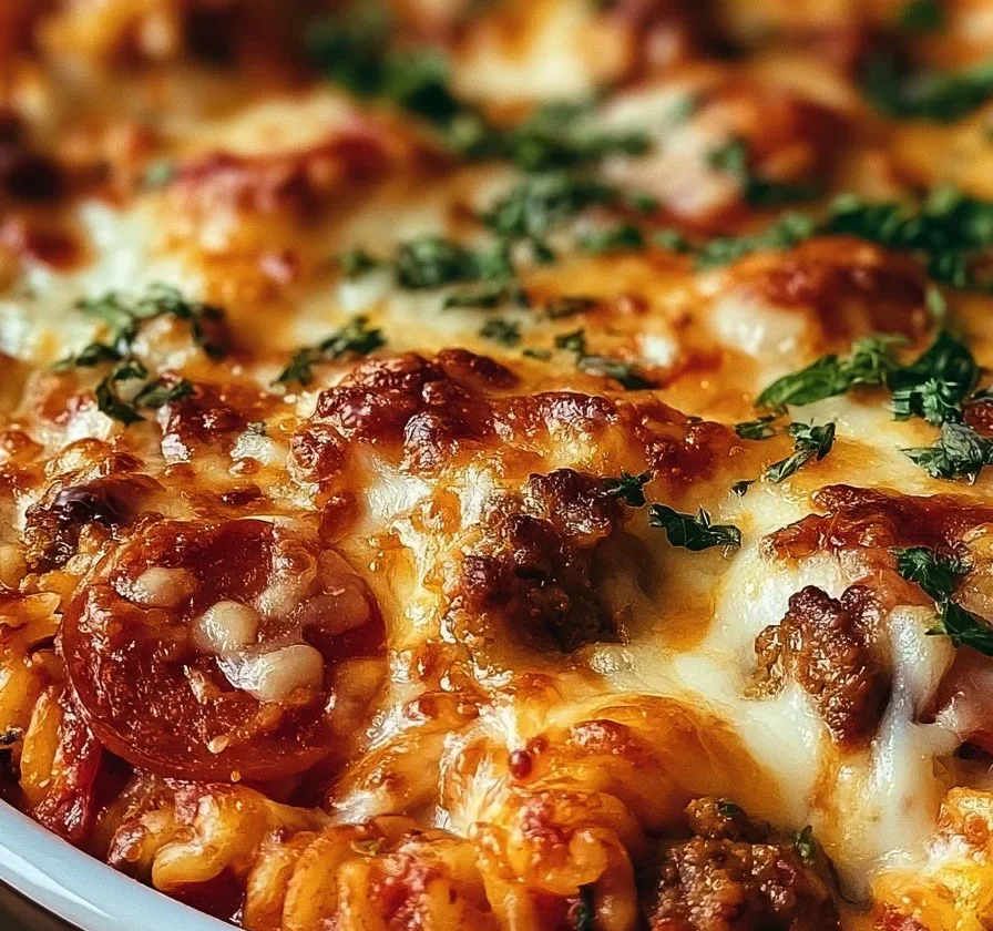 Casseruola di pizza con ingredienti freschi e gustosi
