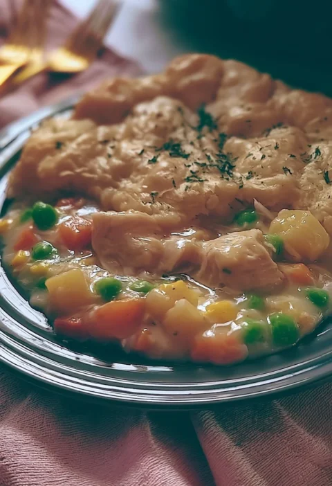 Casseruola di pollo alla pasticceria in pentola lenta con ingredienti freschi