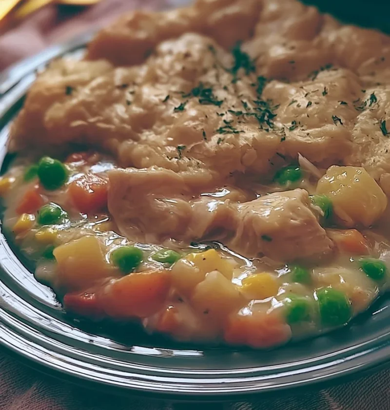 Casseruola di pollo alla pasticceria in pentola lenta con ingredienti freschi