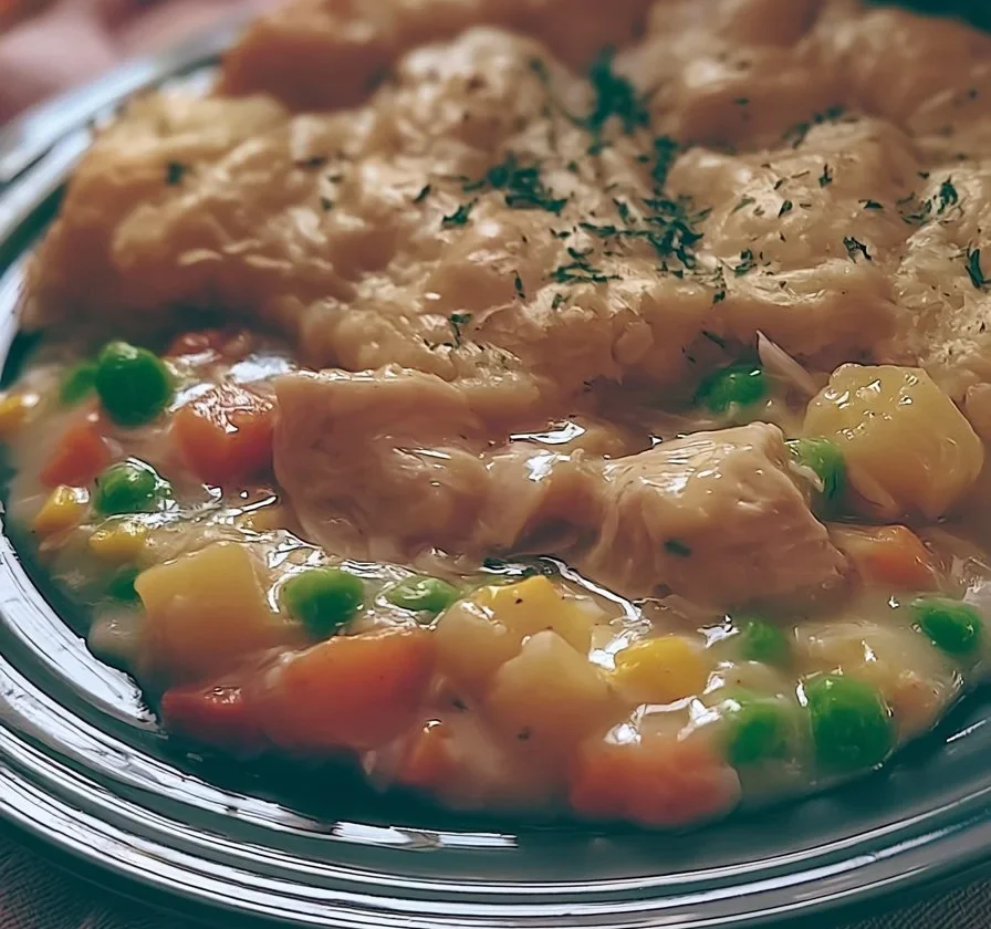 Casseruola di pollo alla pasticceria in pentola lenta con ingredienti freschi