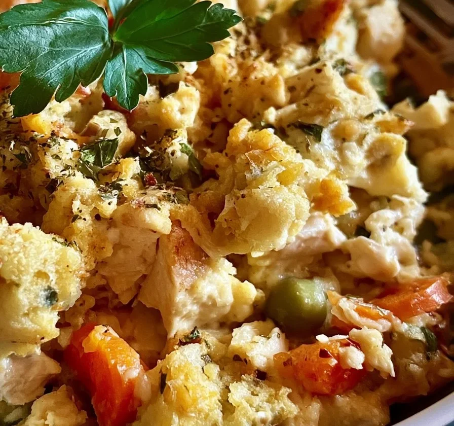 Casseruola di pollo e ripieno facile con ingredienti freschi