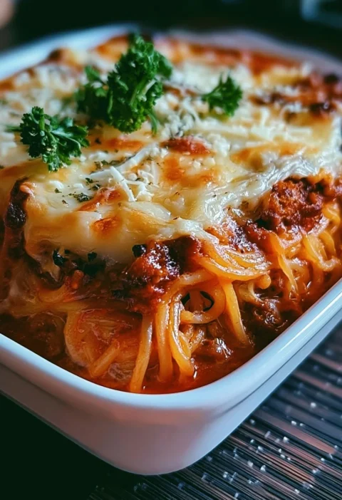 Casseruola di Spaghetti al Forno pronta da servire, ricetta deliziosa