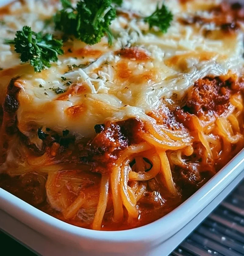 Casseruola di Spaghetti al Forno pronta da servire, ricetta deliziosa