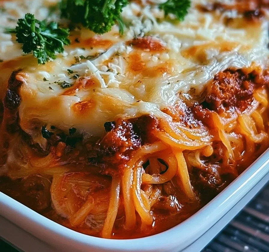 Casseruola di Spaghetti al Forno pronta da servire, ricetta deliziosa