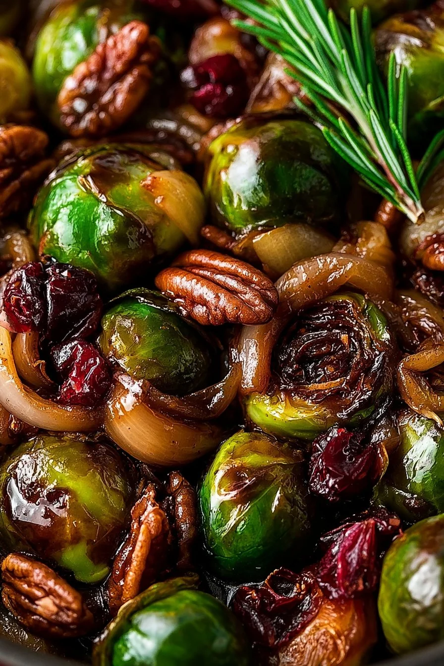 Cavoletti di Bruxelles Glassati con Mele, Cipolle e Noci Pecan | Contorni gourmet, Ricette vegane gourmet, Ricette con spinaci