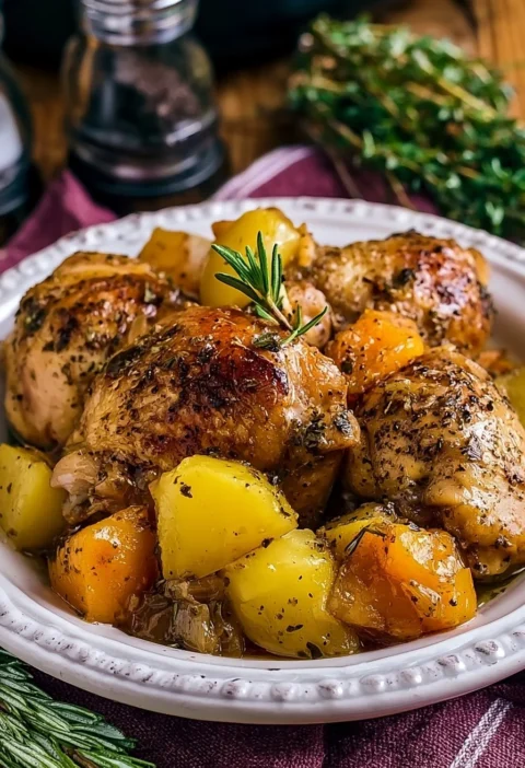 Pollo autunnale cucinato in pentola lenta con verdure e spezie