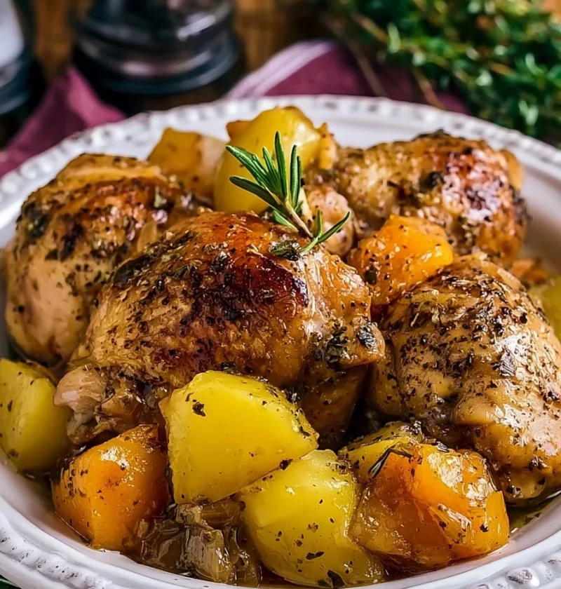 Pollo autunnale cucinato in pentola lenta con verdure e spezie