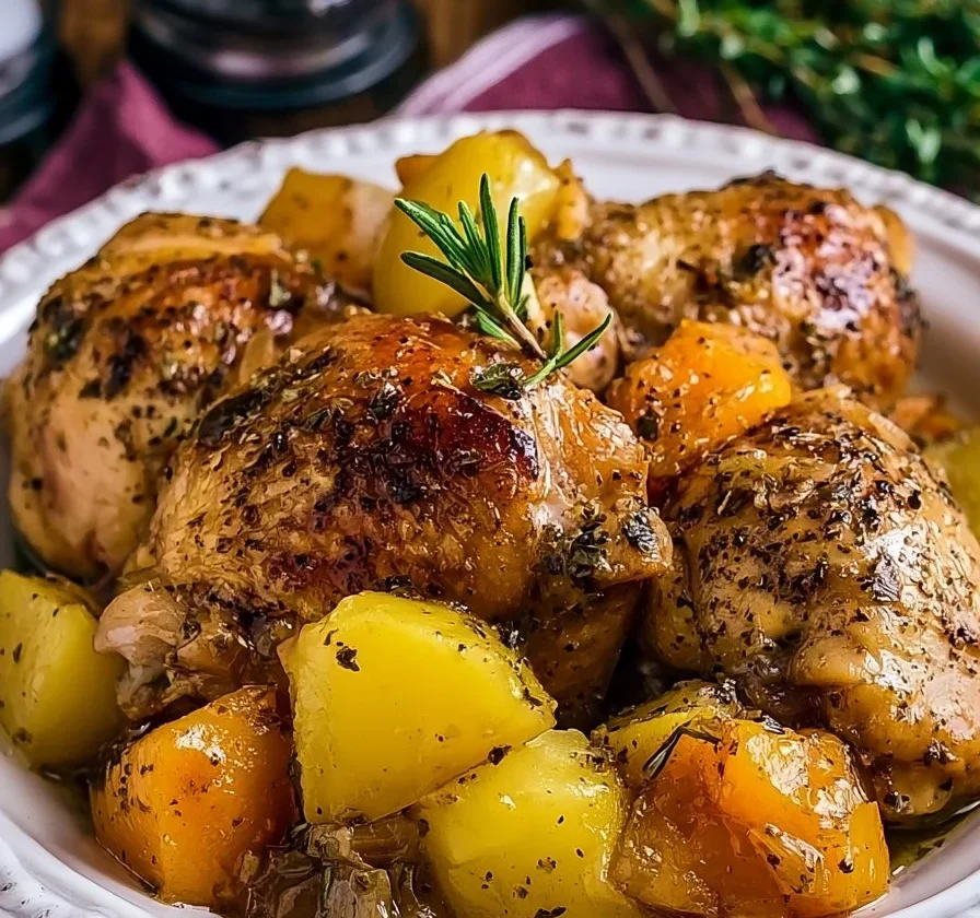 Pollo autunnale cucinato in pentola lenta con verdure e spezie