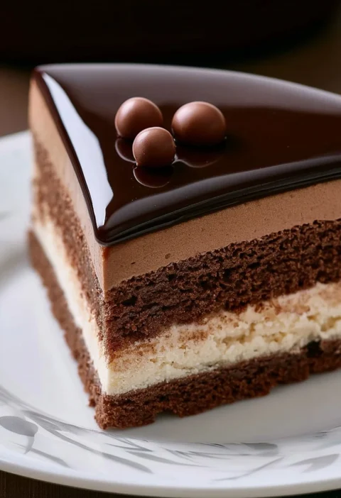 Fetta di cheesecake tiramisù decorata con cacao e biscotti.