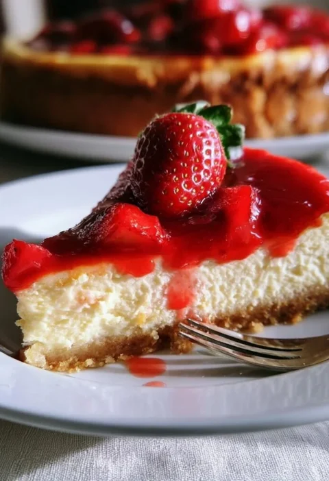 Cheesecake Cotta al Forno con fragole fresche decorativa