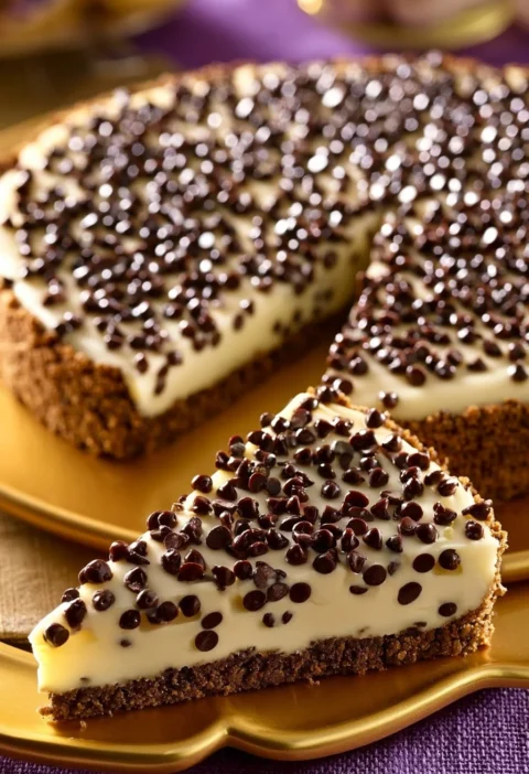 Cheesecake Stracciatella con Mascarpone e gocce di cioccolato su piatto