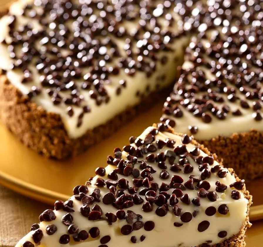 Cheesecake Stracciatella con Mascarpone e gocce di cioccolato su piatto